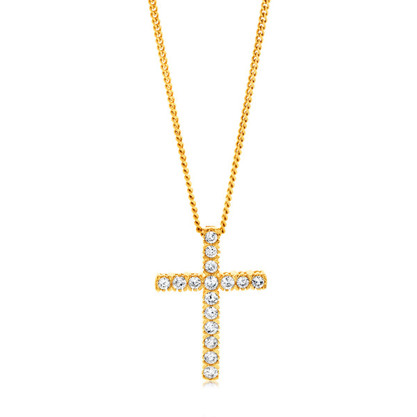 10ct Yellow Gold Diamond Cross Pendant Set with Brilliant Diamonds ...