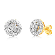 Load image into Gallery viewer, 3/4 Carat Diamond Cluster Stud Earrings in 10ct Yellow Gold