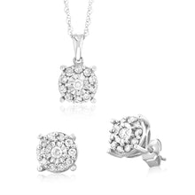 Load image into Gallery viewer, 1 Carat Diamond Solitaire Earring &amp; Pendant Set in Sterling Silver