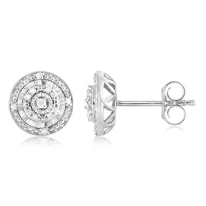 Silver 1/10 Carat Diamond Round Cluster Stud Earrings