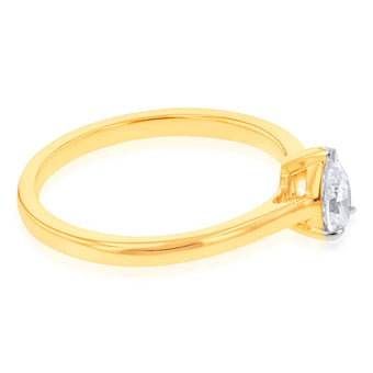 Luminesce Lab Grown Pear Diamond Ring in 9ct Yellow Gold