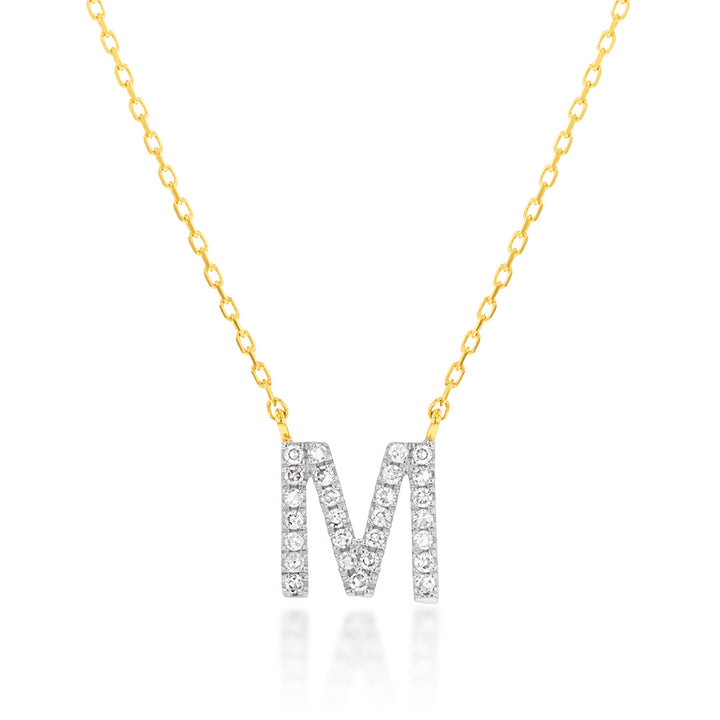 Luminesce Lab Diamond M Initial Pendant in 9ct Yellow Gold with Adjustable 45cm Chain