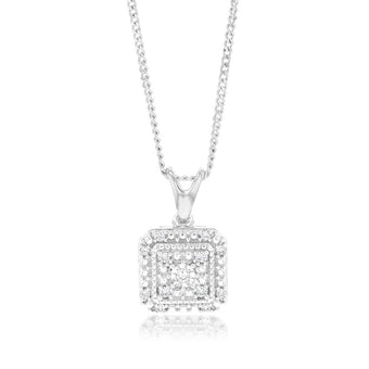 Sterling Silver Diamond Pendant & Stud Earrings Set