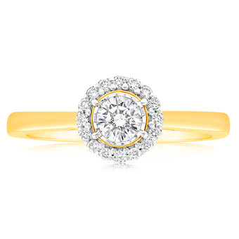 Luminesce Lab Grown 18 Carat Yellow Gold .30 Carat Diamond Solitaire Ring with Centre Diamond .25 Carat