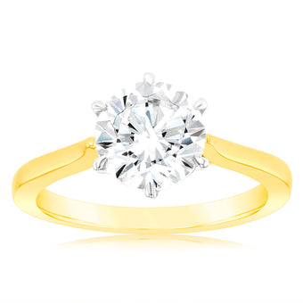 Luminesce Lab Grown 2 Carat Certified Diamond Solitaire Engagement Ring in 18ct Yellow Gold