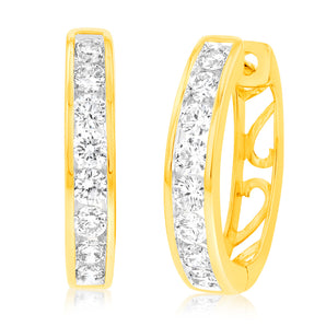 Luminesce Lab Grown 9ct Yellow Gold 1 Carat Diamond Hoop Earrings