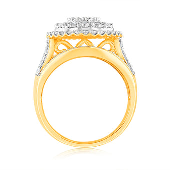 Luminesce Lab Grown 1Carat Cluster Pear Shaped Diamond Engagement Ring in 9ct Yellow Gold