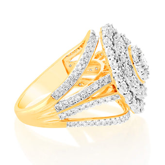 Luminesce Lab Grown 1Carat Cluster Shaped Diamond Engagement Ring in 9ct Yellow Gold