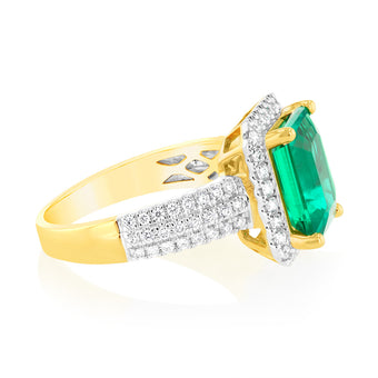 Luminesce Lab Grown 0.45Carat Diamond with Created Emerald in 9ct Yellow Gold