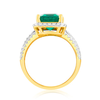 Luminesce Lab Grown 0.45Carat Diamond with Created Emerald in 9ct Yellow Gold