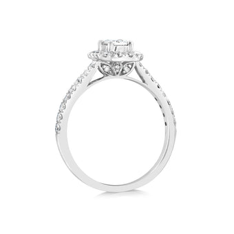 Luminesce Lab Grown 9ct White Gold 1 Carat Diamond Halo Solitaire Ring Emerald Centre Diamond