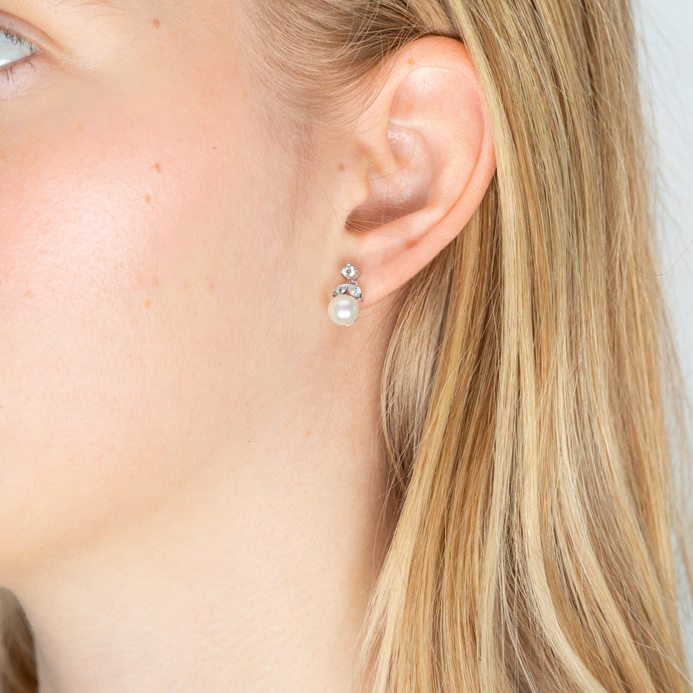 White freshwater pearl stud earrings 10mm sterling silver  Miss Beaujangles
