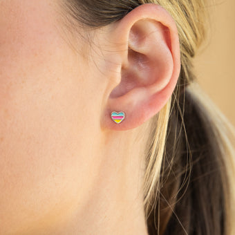 Sterling Silver Multi Colour Enamel Heart Stud Earrings