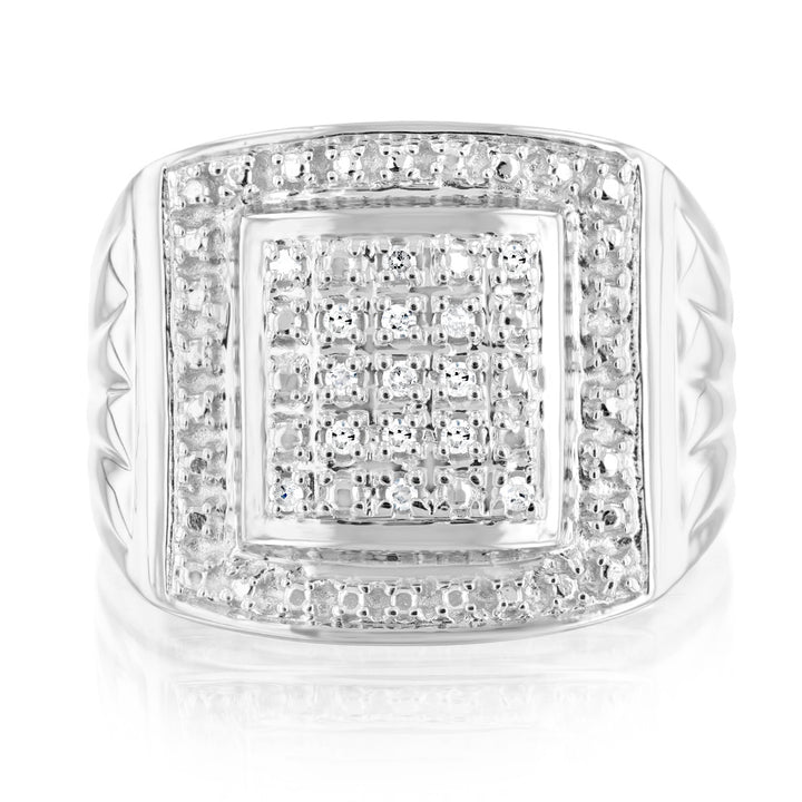 10 Points of Diamond Gents Ring in Sterling Silver