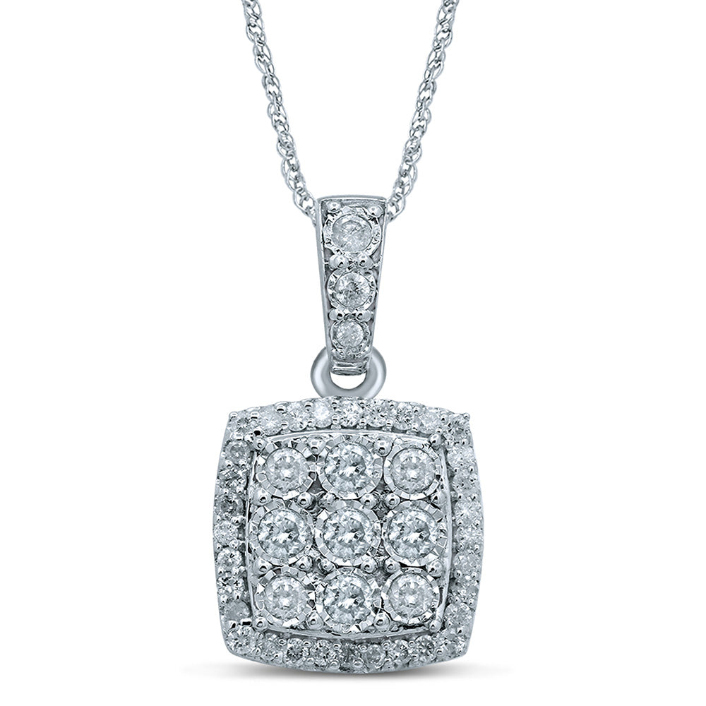 Sterling Silver 1 Carat Diamond Cushion Shape Pendant on 45cm Chain ...