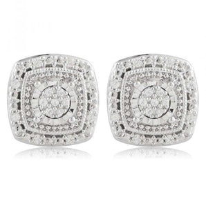 Sterling Silver Diamond Stud Earring Set with 30 Brilliant Diamonds