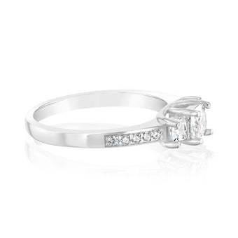 Sterling Silver Zirconia Princess Cut Trilogy Ring