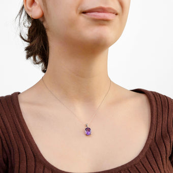 Sterling Silver Amethyst Oval 10x12mm Pendant with 45cm Chain