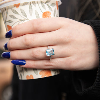 Sterling Silver Blue Topaz Ring with Zirconia Accent