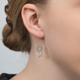 Sterling Silver Dream Catcher Drop Earrings