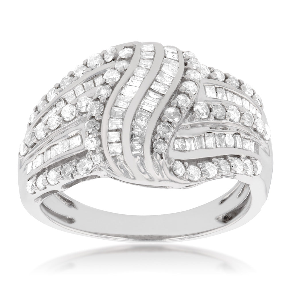 Sterling Silver 1.1 Carat Diamond Ring with Round Brilliant Cut Diamon ...