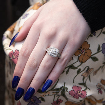 Silver 1/3 Carat Diamond Cushion Cluster Ring