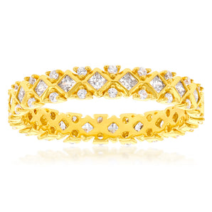 Sterling Silver Gold Plated Cubic Zirconia On Fancy Band Ring