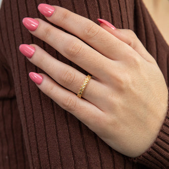 Sterling Silver Gold Plated Cubic Zirconia On Fancy Band Ring