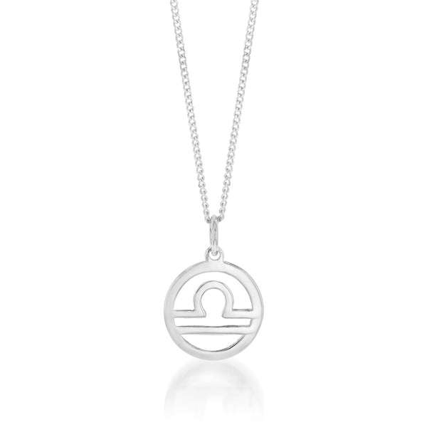 Sterling Silver Round Zodiac Star Sign Libra Pendant Shiels