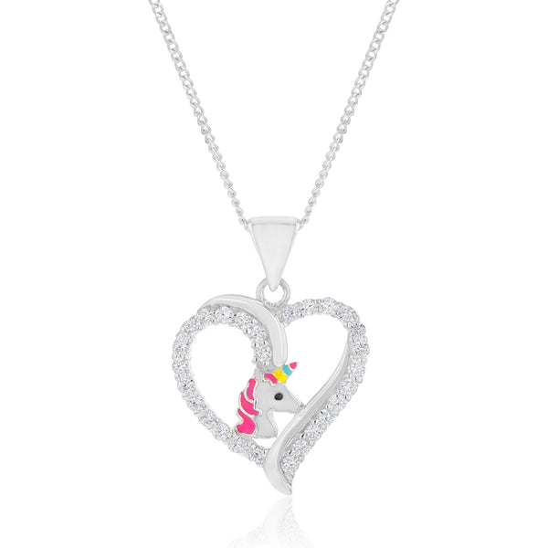 Sterling Silver Unicorn In Heart With Cubic Zirconia Pendant – Shiels ...