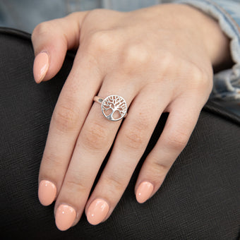 Sterling Silver Round Tree Of Life Ring