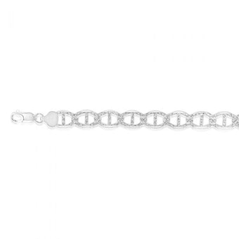 Sterling Silver Anchor Patterned 210 Gauge 19cm Bracelet