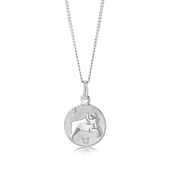 Sterling Silver Rhodium Plated Round Zodiac Tarus Pendant – Shiels ...