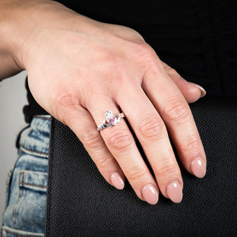 Sterling Silver Coloured Cubic Zirconia Claddagh Ring