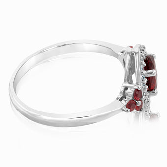 Sterling Silver Rhodium Plated Red Stone White Cubic Zirconia Ring