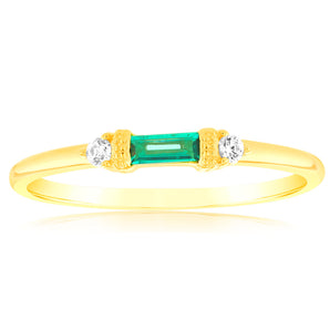 Sterling Silver 14ct Gold Plated Nano Emerald And White Cubic Zirconia Ring