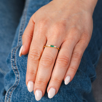 Sterling Silver 14ct Gold Plated Nano Emerald And White Cubic Zirconia Ring