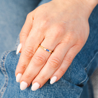 Sterling Silver 14ct Gold Plated Nano Sapphire Blue And White Cubic Zirconia Ring