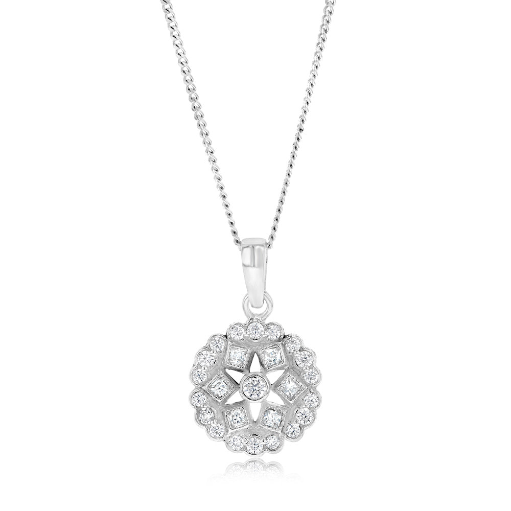 Sterling Silver Geometric Flower Cubic Zirconia Pendant – Shiels Jewellers