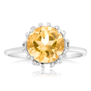 Sterling Silver Round Citrine Fancy Ring