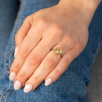 Sterling Silver Round Citrine Fancy Ring