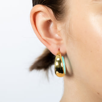 Sterling Silver Gold Plated Aqua Enamel Inside 22mm Hoop Earrings