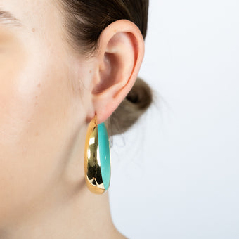 Sterling Silver Gold Plated Aqua Enamel Inside Hoop Earrings