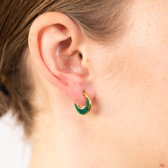 9ct Sterling Silver Gold Plated Fancy Natural Malachite Hoop Earrings