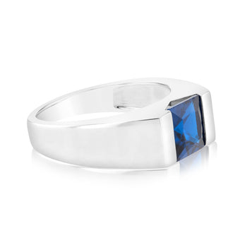 Sterling Silver Created Blue Sapphire Fancy Ring