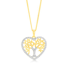 Load image into Gallery viewer, Sterling Silver Gold Plated Zirconia Tree Of Life Heart Pendant