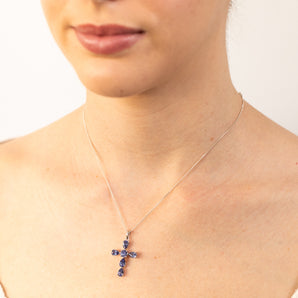 Sterling Silver Tanzanite Colour Zirconia Cross Pendant