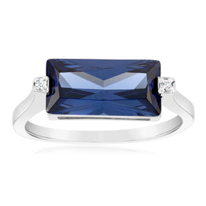 Sterling Silver Tanzanite Colour Rectangular Zirconia Ring