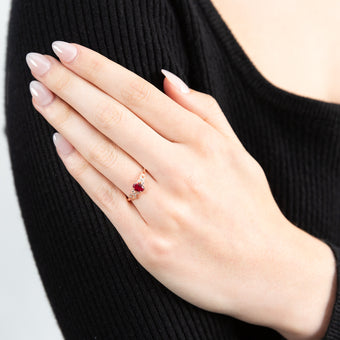 Rose Gold Plated Sterling Silver Created Ruby + Cubic Zirconia Ring