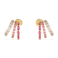 Load image into Gallery viewer, Guess Stainless Steel Gold Plated Pink Stone 15mm Triple Huggies Earrings